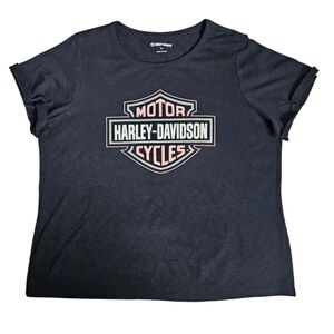 Harley-Davidson Black Cotton T-shirt with Pink Logo Size 2XL